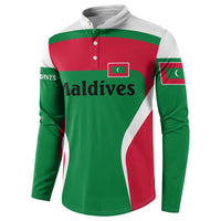Maldives National Flag and Emblem Button Sweatshirt with Green Red White Colorblock Design