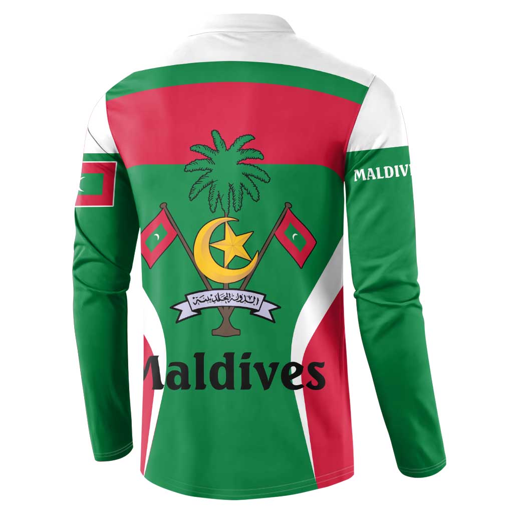 Maldives National Flag and Emblem Button Sweatshirt with Green Red White Colorblock Design