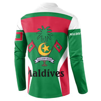 Maldives National Flag and Emblem Button Sweatshirt with Green Red White Colorblock Design