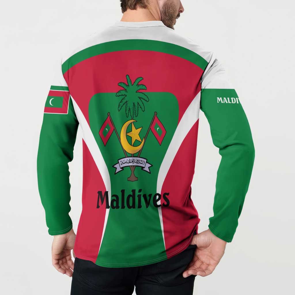 Maldives National Flag and Emblem Button Sweatshirt with Green Red White Colorblock Design