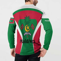 Maldives National Flag and Emblem Button Sweatshirt with Green Red White Colorblock Design