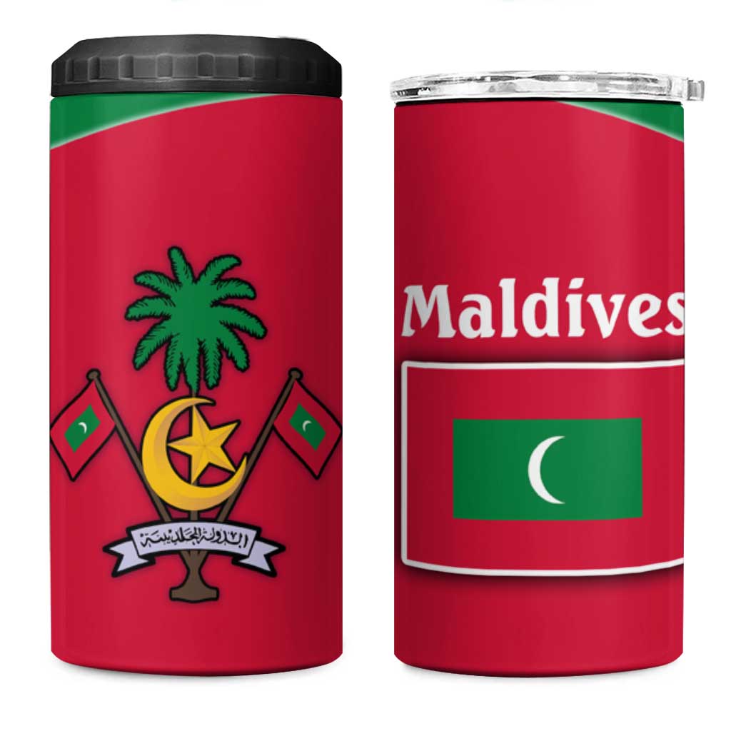 Maldives National Flag and Emblem 4 in 1 Can Cooler Tumbler with Green Red White Colorblock Design