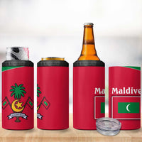 Maldives National Flag and Emblem 4 in 1 Can Cooler Tumbler with Green Red White Colorblock Design