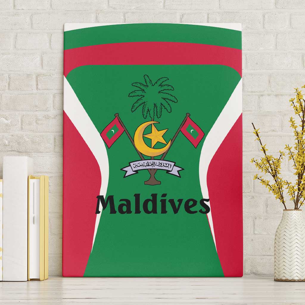 Maldives National Flag and Emblem Canvas Wall Art with Green Red White Colorblock Design