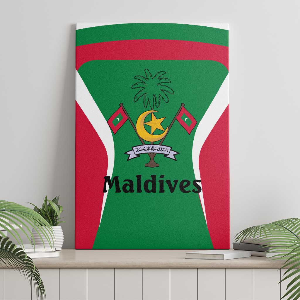 Maldives National Flag and Emblem Canvas Wall Art with Green Red White Colorblock Design