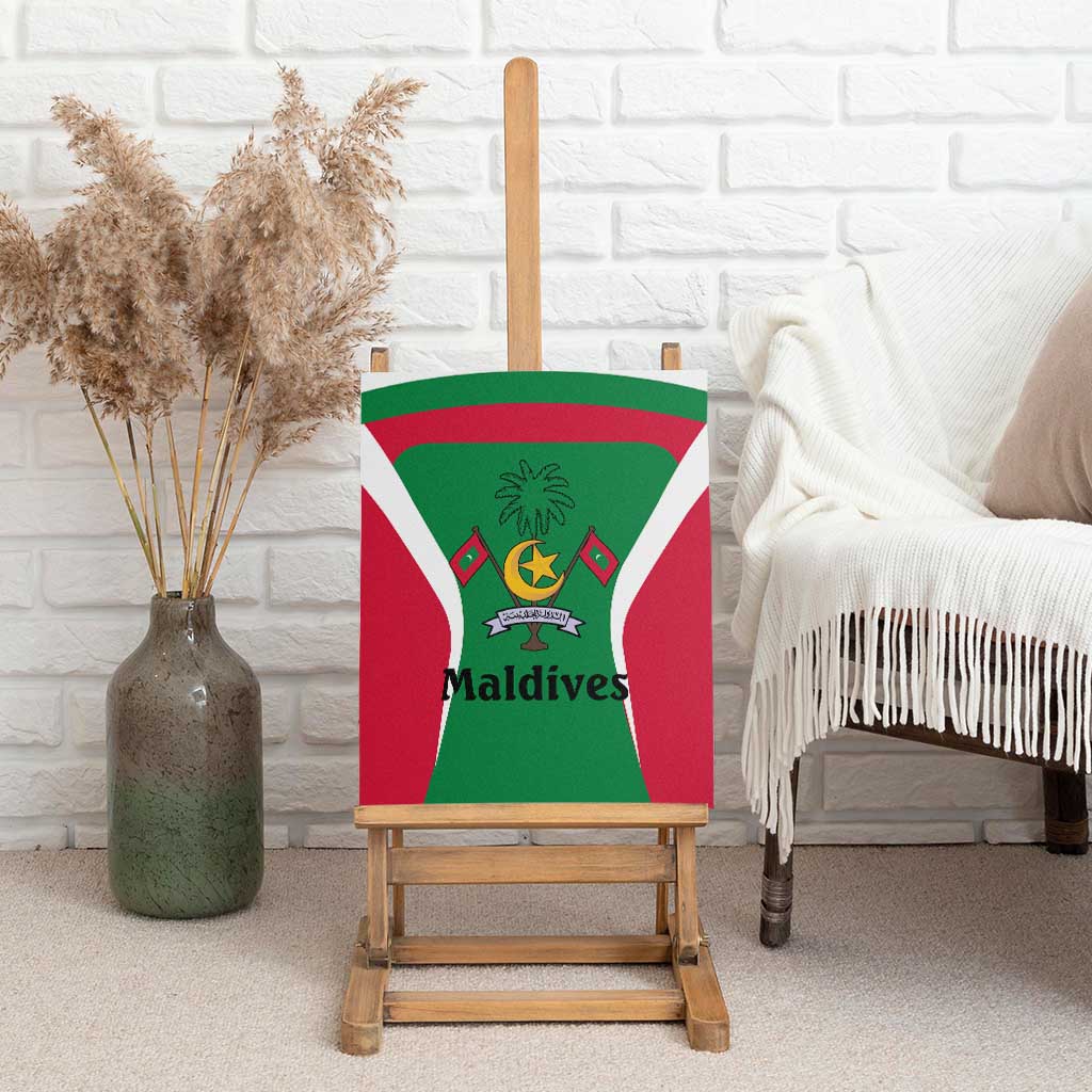 Maldives National Flag and Emblem Canvas Wall Art with Green Red White Colorblock Design