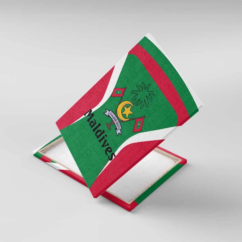 Maldives National Flag and Emblem Canvas Wall Art with Green Red White Colorblock Design