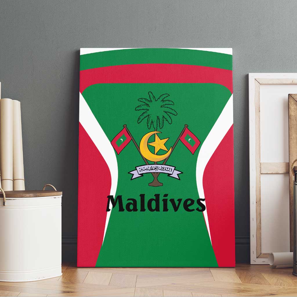 Maldives National Flag and Emblem Canvas Wall Art with Green Red White Colorblock Design