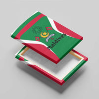 Maldives National Flag and Emblem Canvas Wall Art with Green Red White Colorblock Design
