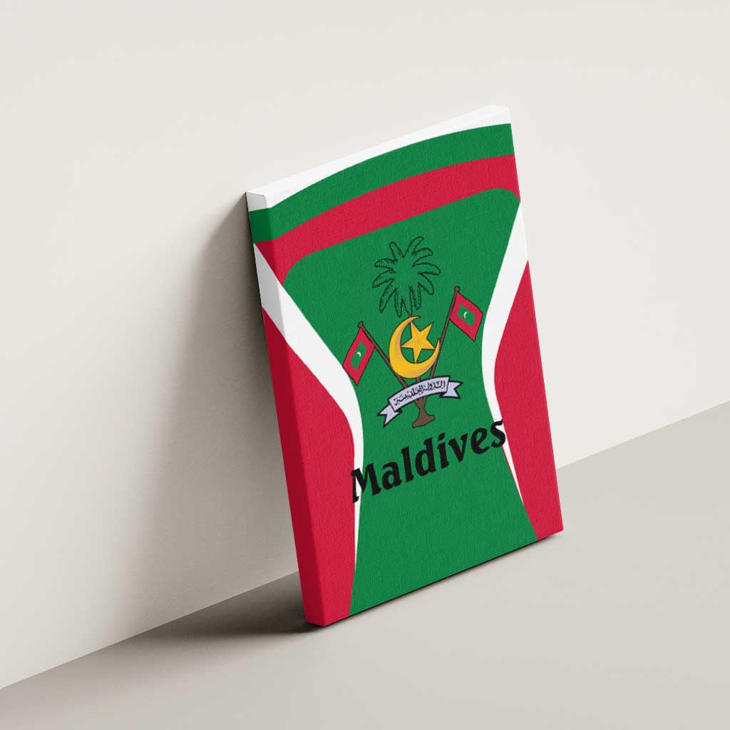 Maldives National Flag and Emblem Canvas Wall Art with Green Red White Colorblock Design