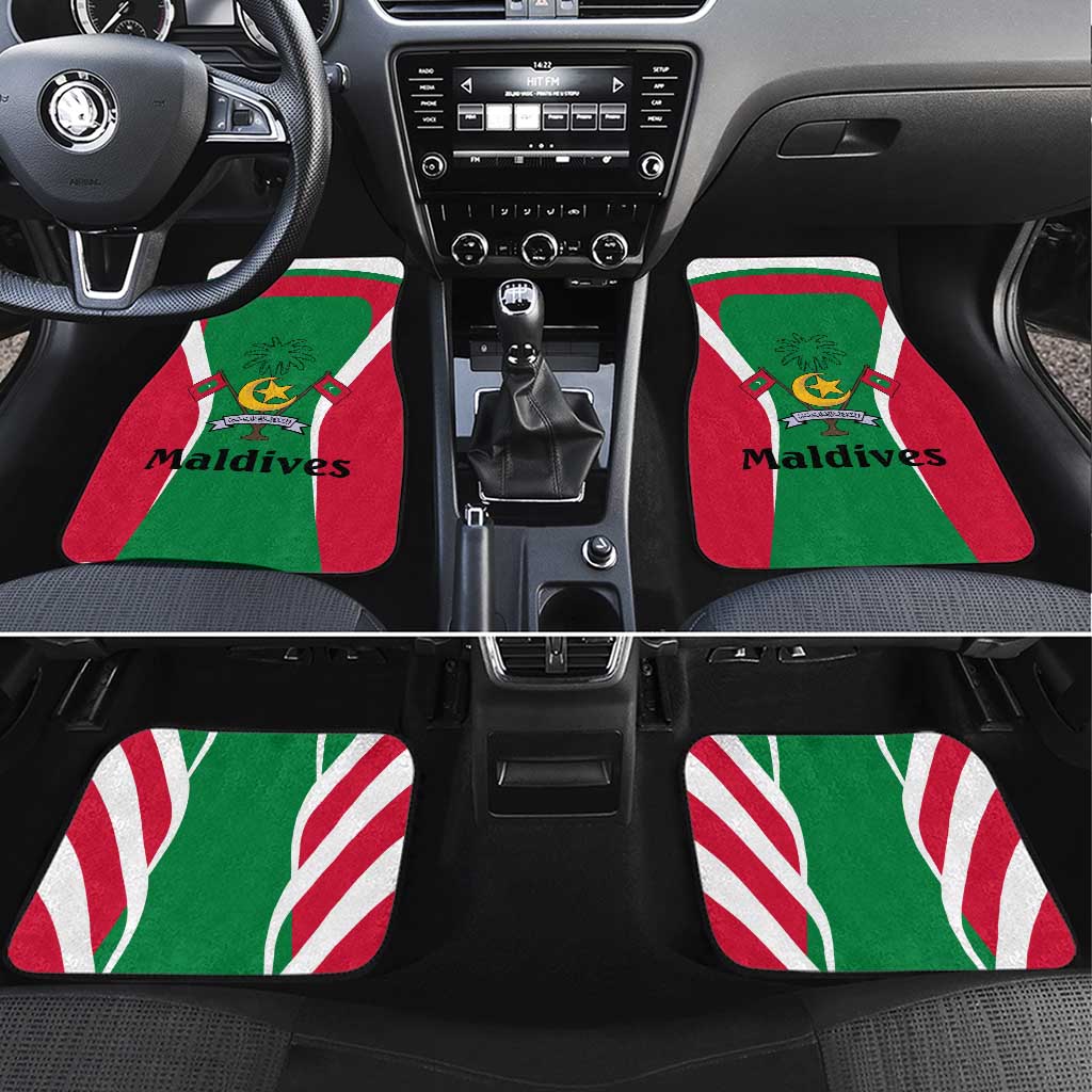 Maldives National Flag and Emblem Car Mats with Green Red White Colorblock Design