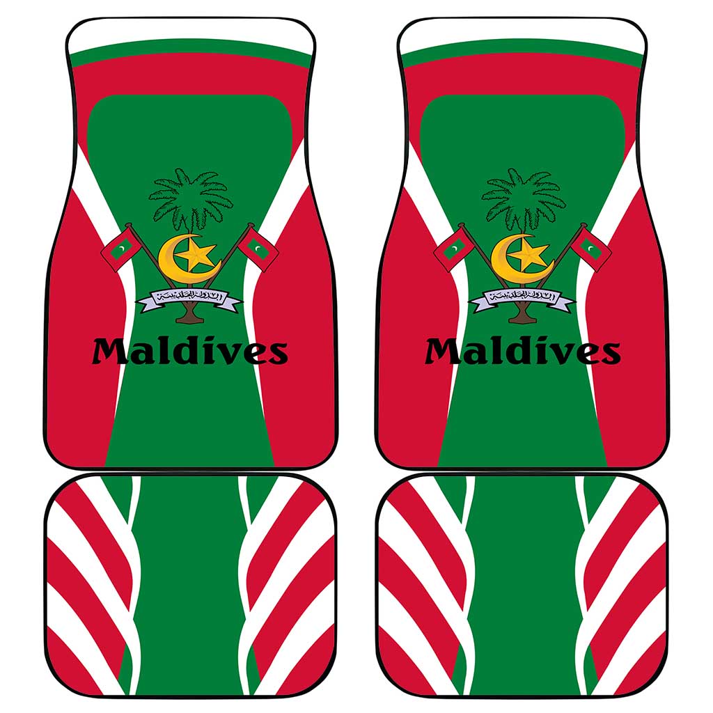Maldives National Flag and Emblem Car Mats with Green Red White Colorblock Design