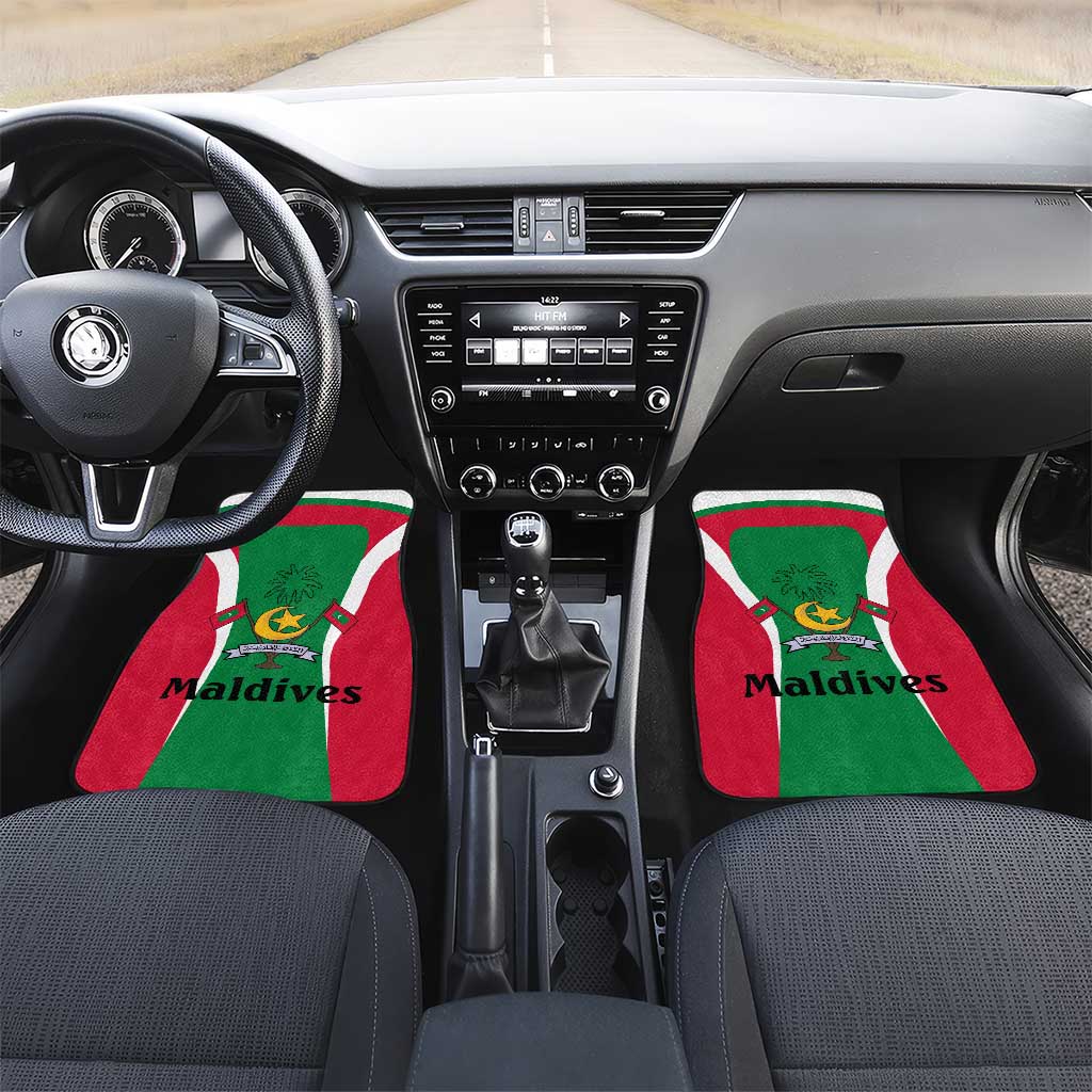 Maldives National Flag and Emblem Car Mats with Green Red White Colorblock Design