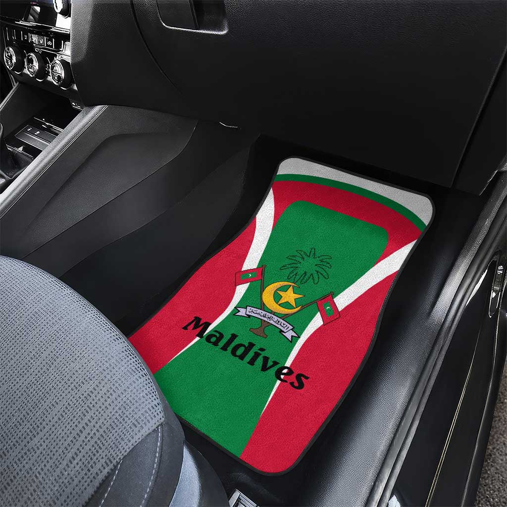 Maldives National Flag and Emblem Car Mats with Green Red White Colorblock Design