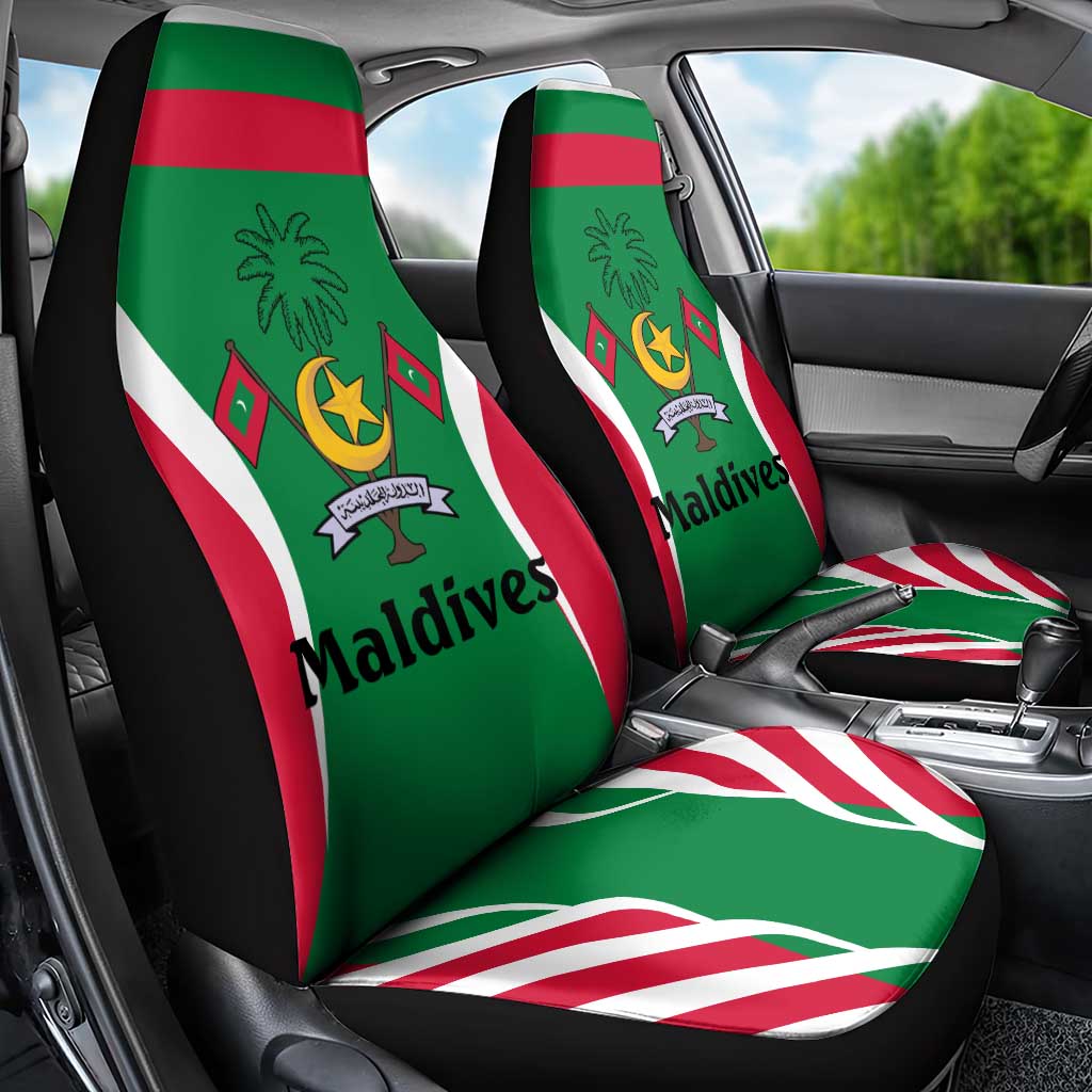 Maldives National Flag and Emblem Car Seat Cover with Green Red White Colorblock Design