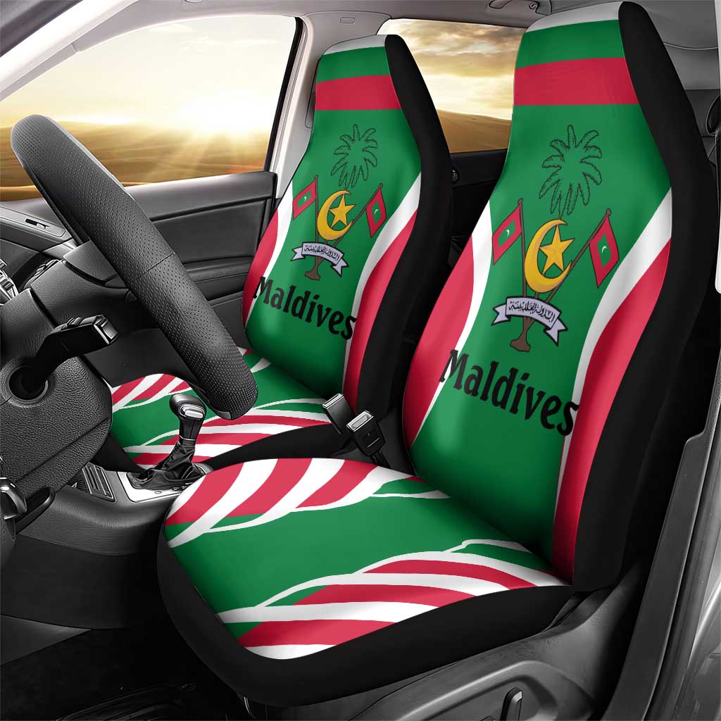Maldives National Flag and Emblem Car Seat Cover with Green Red White Colorblock Design