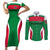 Maldives National Flag and Emblem Couples Matching Short Sleeve Bodycon Dress and Long Sleeve Button Shirt with Green Red White Colorblock Design