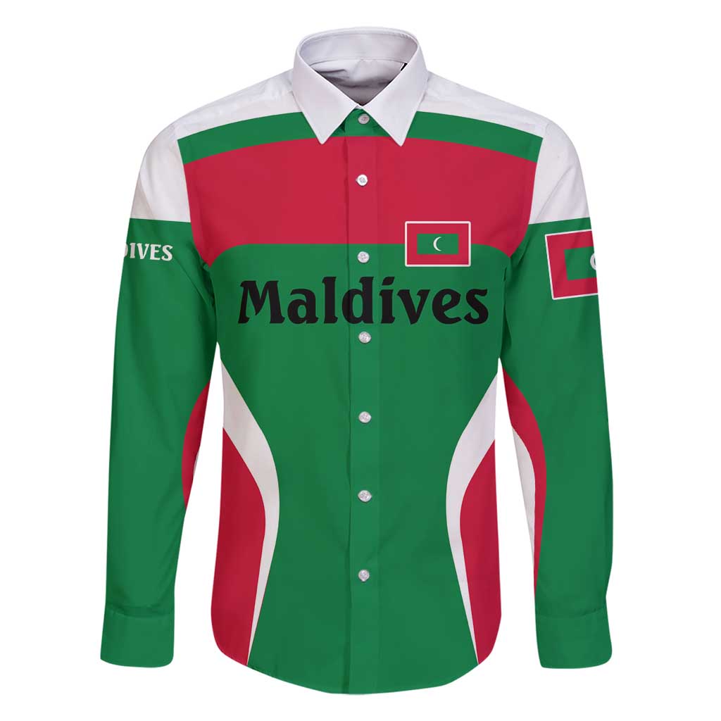 Maldives National Flag and Emblem Family Matching Mermaid Dress and Hawaiian Shirt with Green Red White Colorblock Design