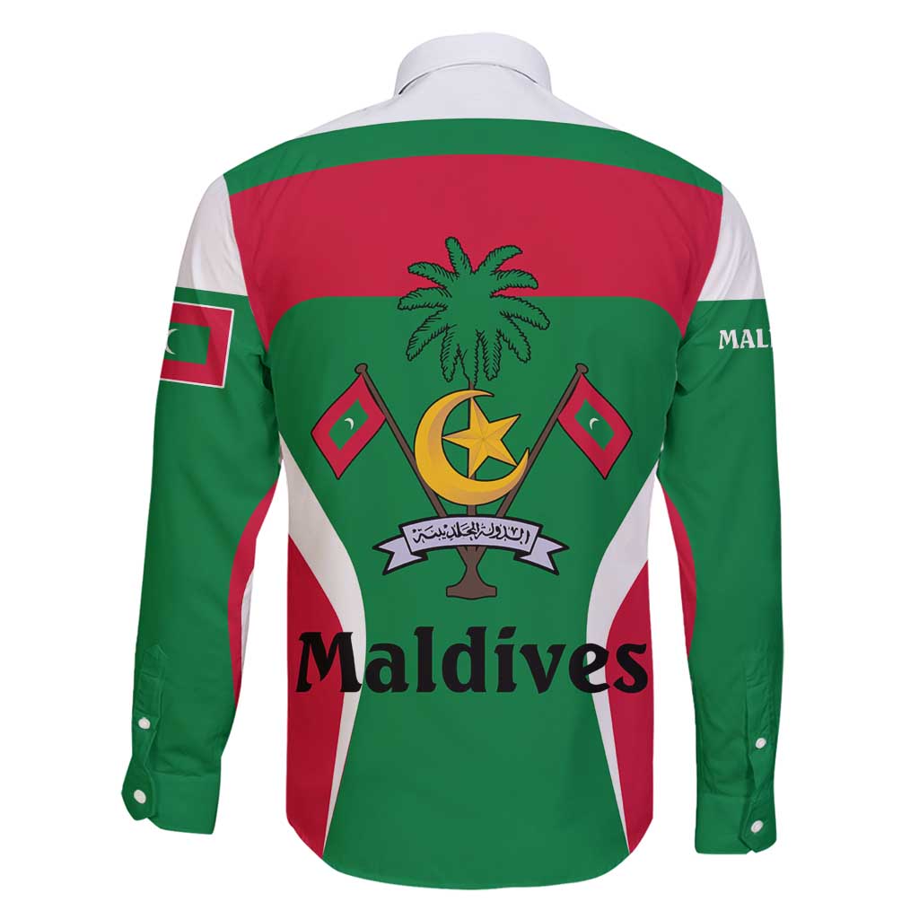 Maldives National Flag and Emblem Family Matching Summer Maxi Dress and Hawaiian Shirt with Green Red White Colorblock Design