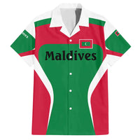 Maldives National Flag and Emblem Family Matching Tank Maxi Dress and Hawaiian Shirt with Green Red White Colorblock Design