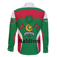 Maldives National Flag and Emblem Family Matching Tank Maxi Dress and Hawaiian Shirt with Green Red White Colorblock Design