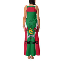 Maldives National Flag and Emblem Family Matching Tank Maxi Dress and Hawaiian Shirt with Green Red White Colorblock Design