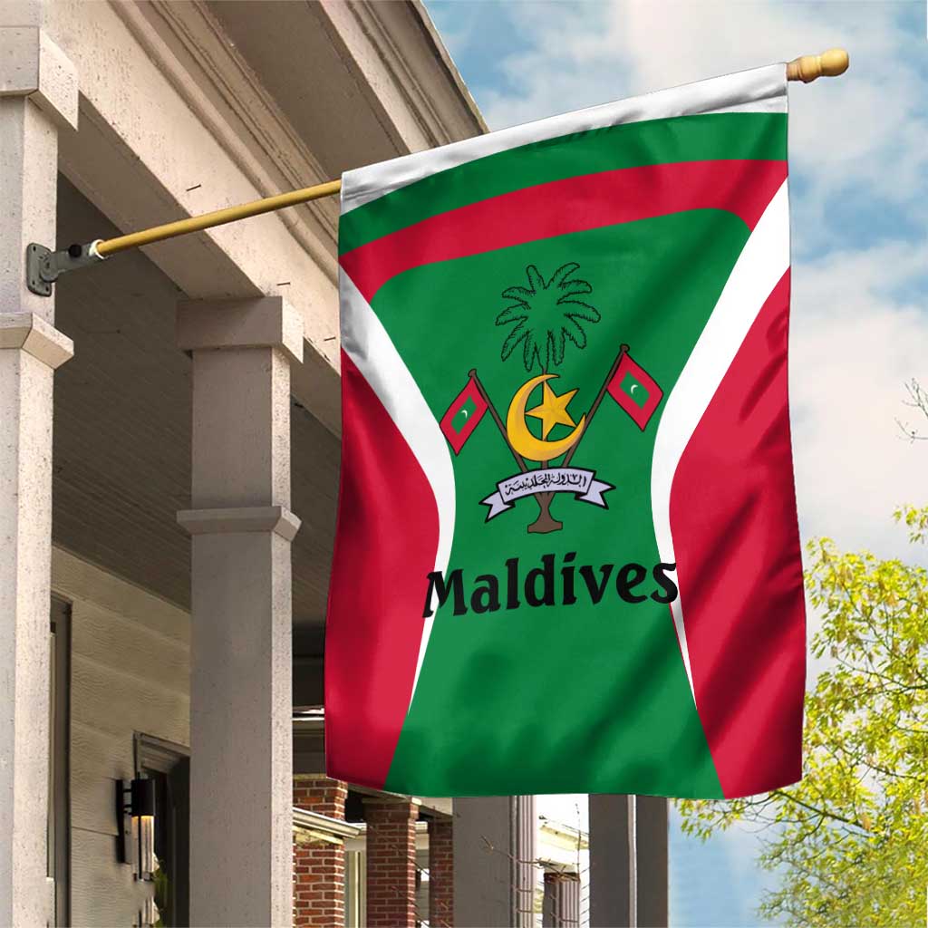 Maldives National Flag and Emblem Garden Flag with Green Red White Colorblock Design