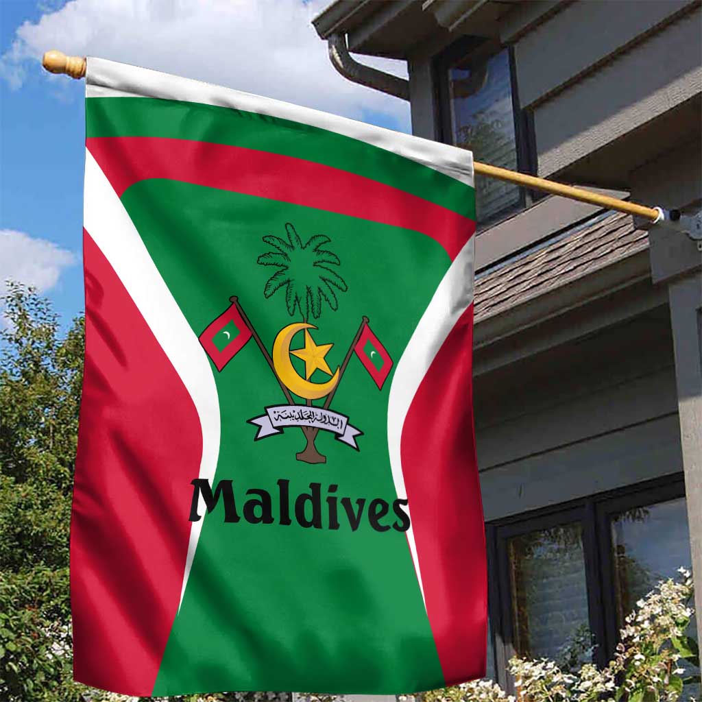 Maldives National Flag and Emblem Garden Flag with Green Red White Colorblock Design