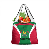 Maldives National Flag and Emblem Grocery Bag with Green Red White Colorblock Design