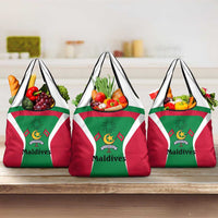 Maldives National Flag and Emblem Grocery Bag with Green Red White Colorblock Design