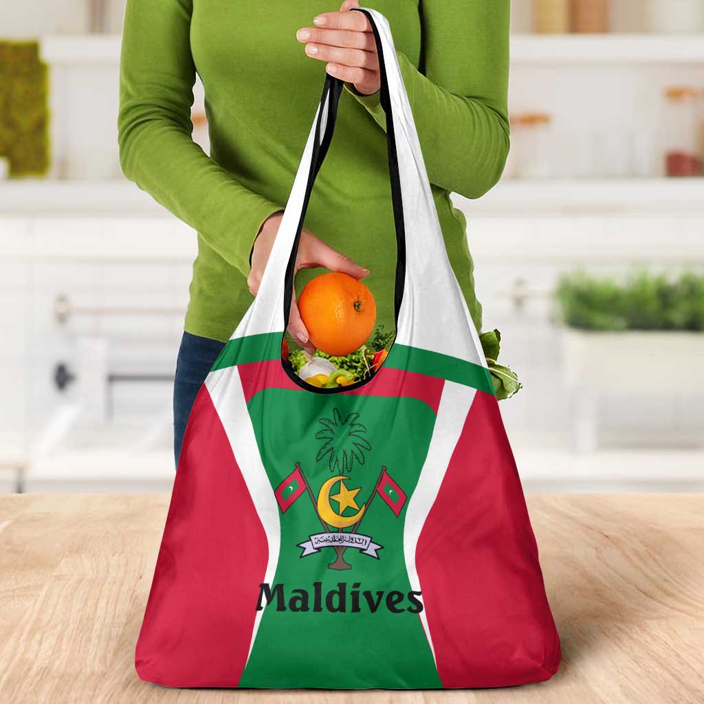 Maldives National Flag and Emblem Grocery Bag with Green Red White Colorblock Design