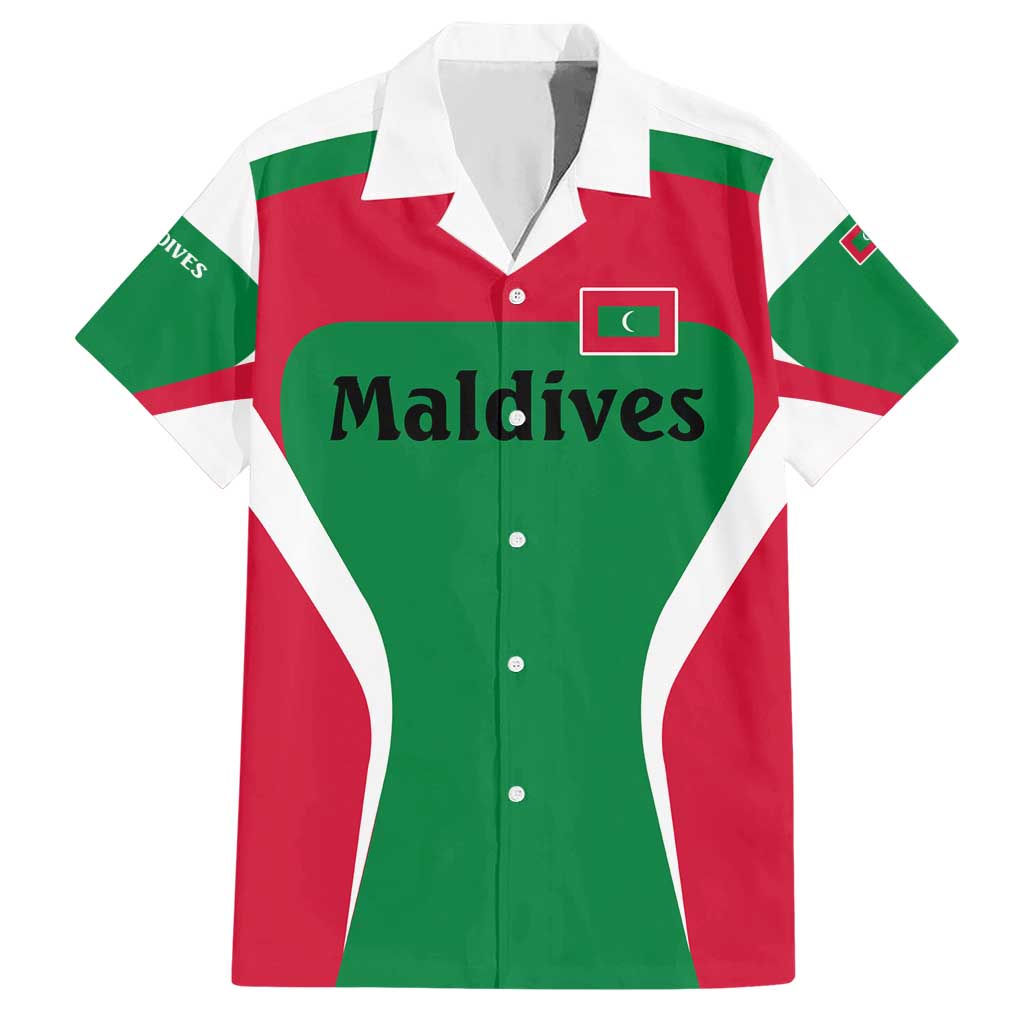Maldives National Flag and Emblem Hawaiian Shirt with Green Red White Colorblock Design