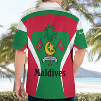 Maldives National Flag and Emblem Hawaiian Shirt with Green Red White Colorblock Design