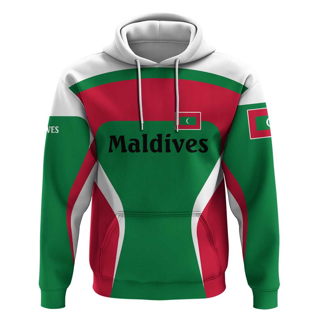 Maldives National Flag and Emblem Hoodie with Green Red White Colorblock Design