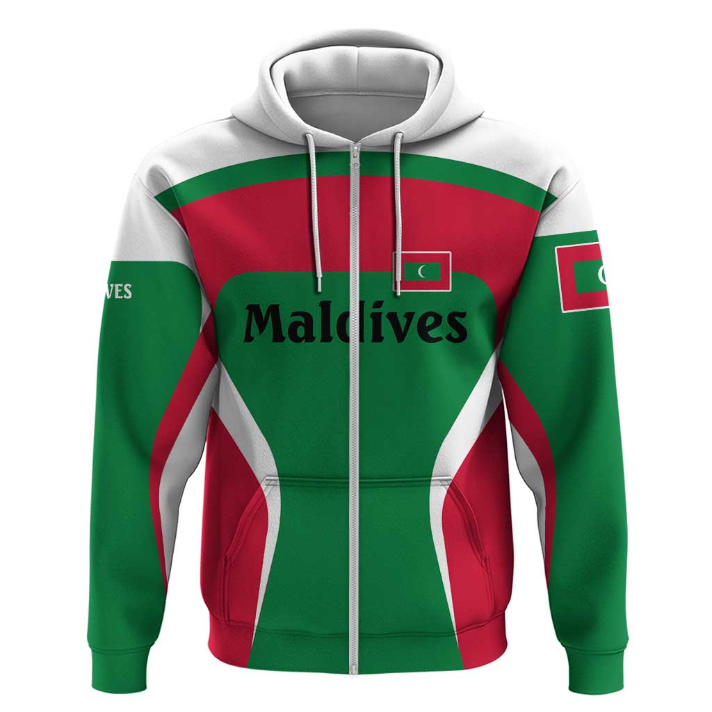 Maldives National Flag and Emblem Hoodie with Green Red White Colorblock Design