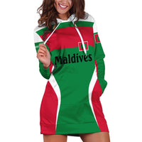 Maldives National Flag and Emblem Hoodie Dress with Green Red White Colorblock Design