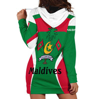 Maldives National Flag and Emblem Hoodie Dress with Green Red White Colorblock Design