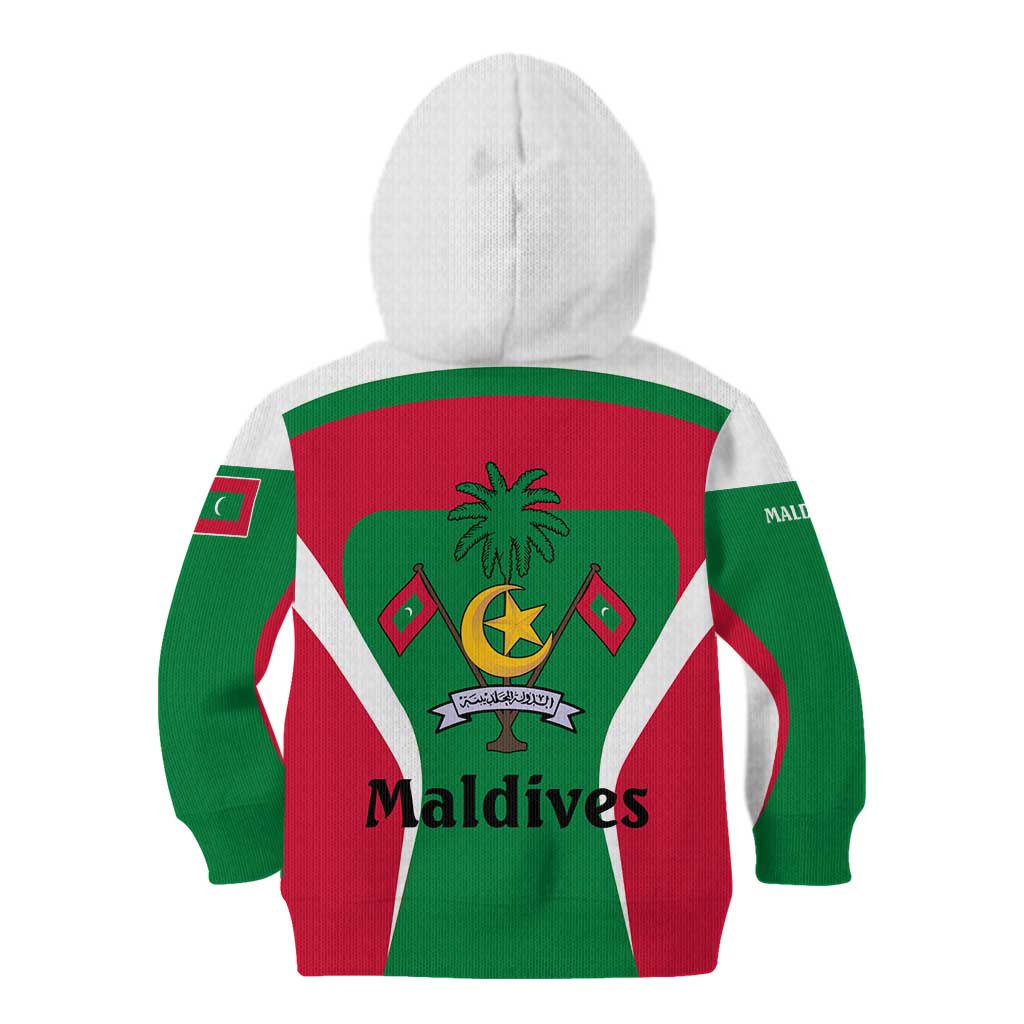Maldives National Flag and Emblem Kid Hoodie with Green Red White Colorblock Design