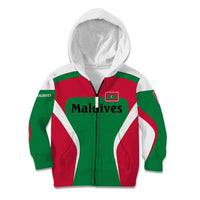 Maldives National Flag and Emblem Kid Hoodie with Green Red White Colorblock Design