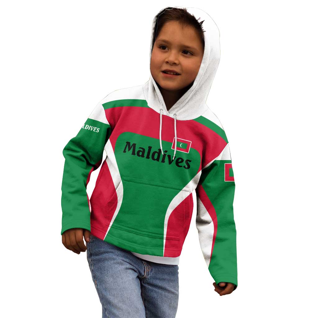 Maldives National Flag and Emblem Kid Hoodie with Green Red White Colorblock Design