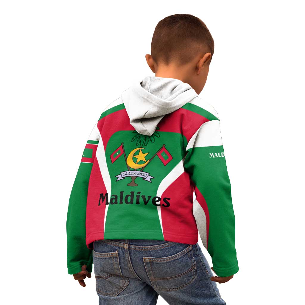Maldives National Flag and Emblem Kid Hoodie with Green Red White Colorblock Design