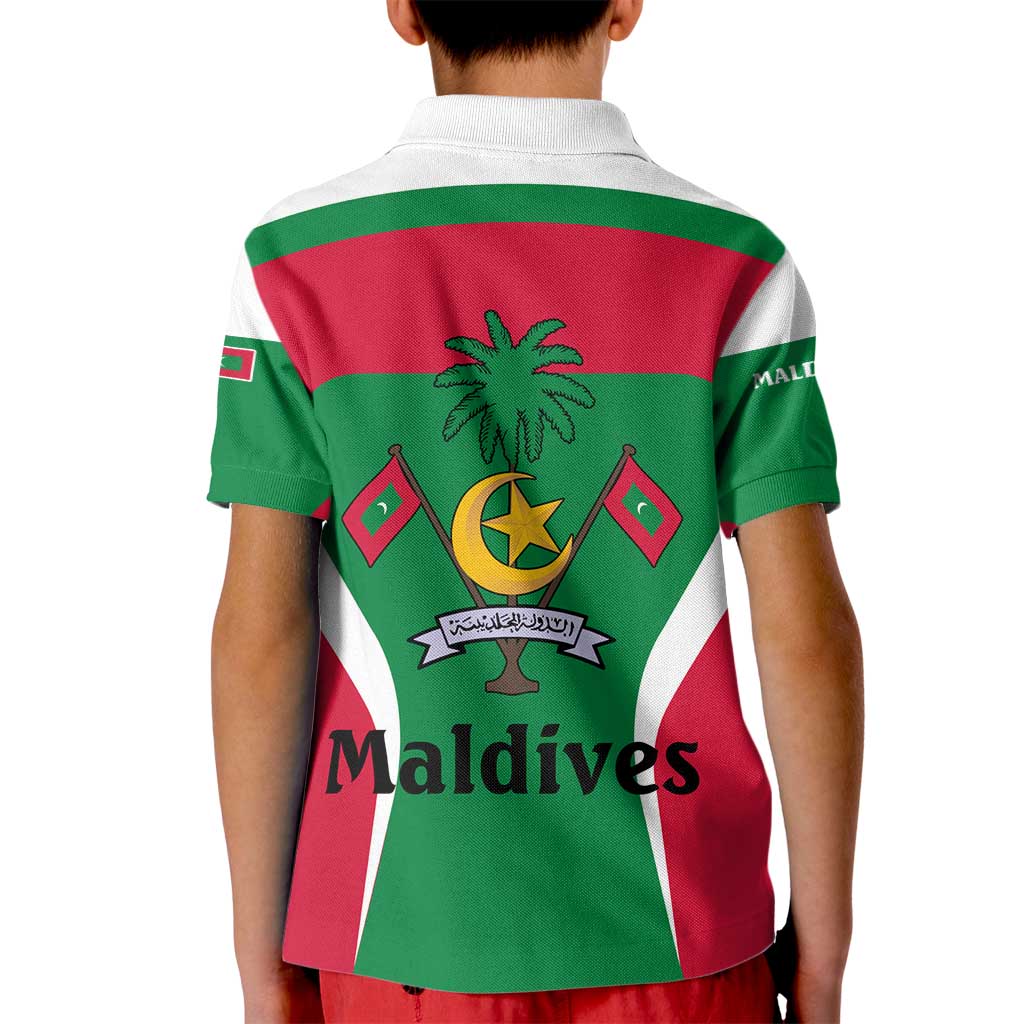 Maldives National Flag and Emblem Kid Polo Shirt with Green Red White Colorblock Design