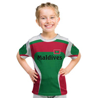 Maldives National Flag and Emblem Kid T Shirt with Green Red White Colorblock Design