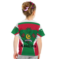 Maldives National Flag and Emblem Kid T Shirt with Green Red White Colorblock Design