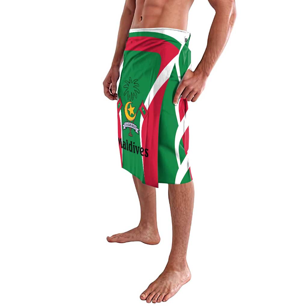 Maldives National Flag and Emblem Lavalava with Green Red White Colorblock Design