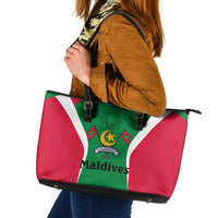 Maldives National Flag and Emblem Leather Tote Bag with Green Red White Colorblock Design