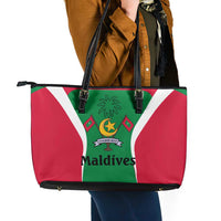 Maldives National Flag and Emblem Leather Tote Bag with Green Red White Colorblock Design