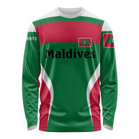 Maldives National Flag and Emblem Long Sleeve Shirt with Green Red White Colorblock Design