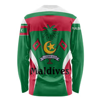 Maldives National Flag and Emblem Long Sleeve Shirt with Green Red White Colorblock Design