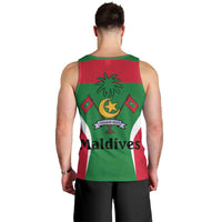 Maldives National Flag and Emblem Men Tank Top with Green Red White Colorblock Design
